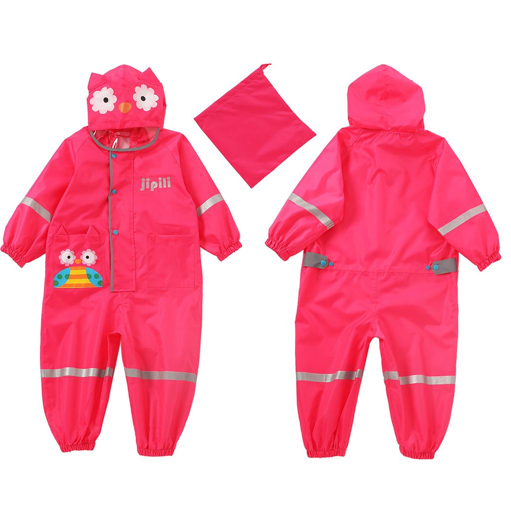 Pink Owl Print Kids Raincoat With Clear Visor Hood Reflective Strips Waterproof Toddler Rain Cute Animal Themed Rainy Day Gear