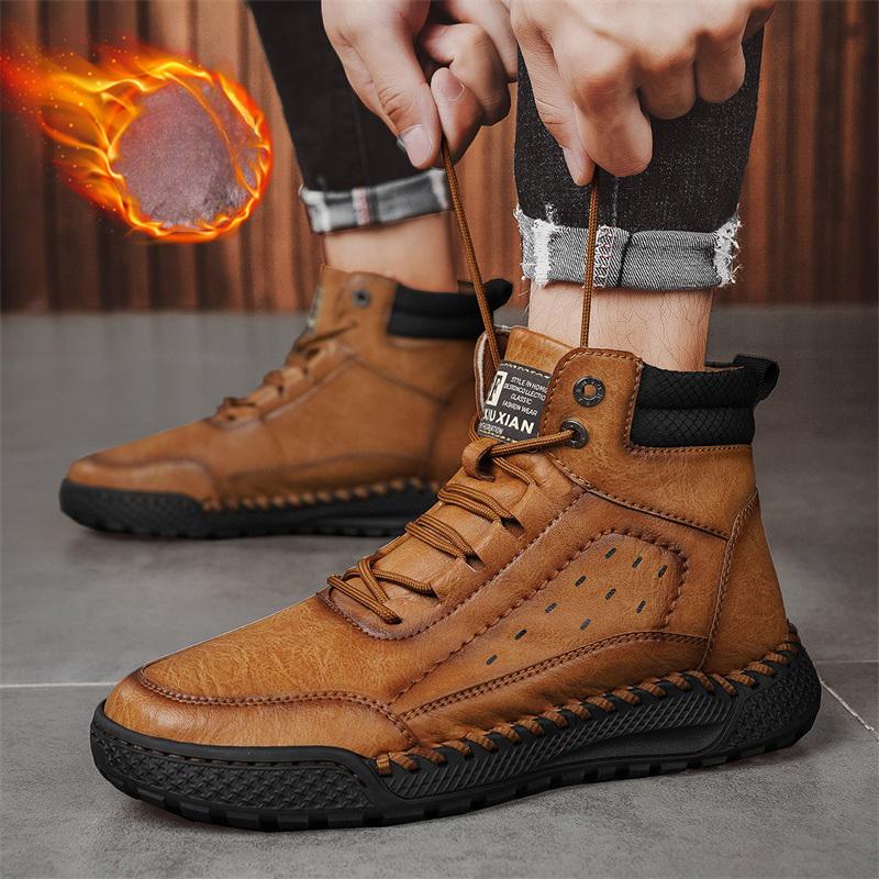 Autumn/ Winter Men's Retro Shoes Cow Split Leather Men Boots Comfortable Motorcycle Boots Winter Boots Men's Genuine Leather Moccasins