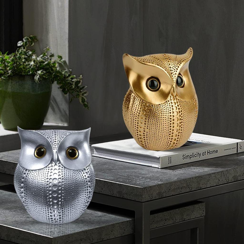 Modern Classy Lucky Owl Combo Resin Art Figure Showpiece (Pack of 2, Golden and Silver)