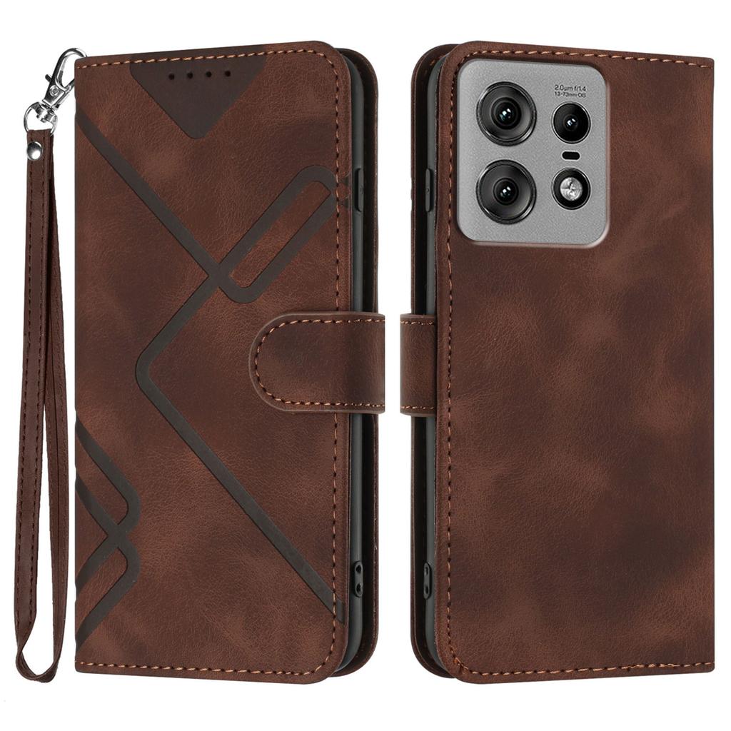 For Motorola Edge 50s Pro 5G Wallet Case Line Imprinted PU Leather Phone Cover with Strap