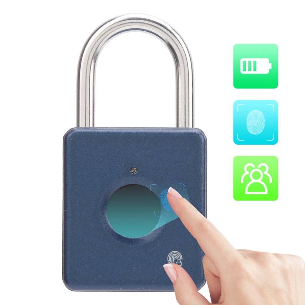 Fingerprint Padlock AntiTheft Intelligent Keyless for Cabinet Student Dormitory Warehouse(Blue )