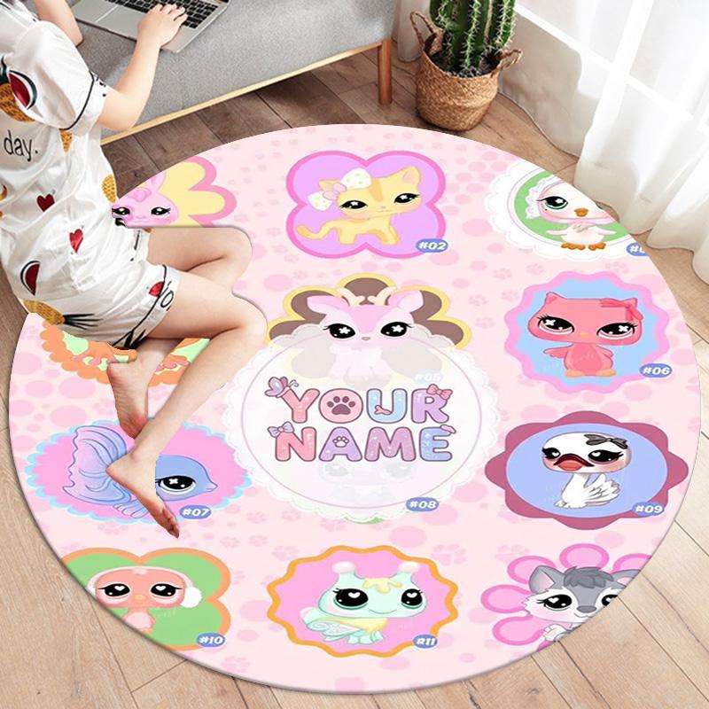 Littlest Pet Shop Custom Name Round Area Rug Carpet Rug For Living Room Bedroom Sofa Playroom Decor Nonslip Floor Mat