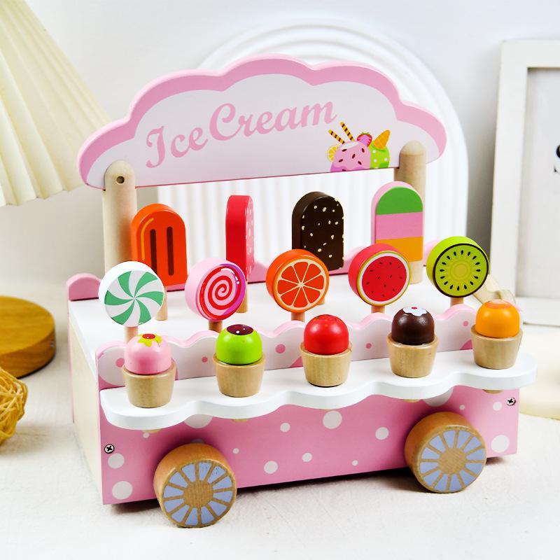 Wooden Play House Simulation Play House Ice Cream Cone Ice Cream Trolley Wooden Parent-child Play Children's Toys