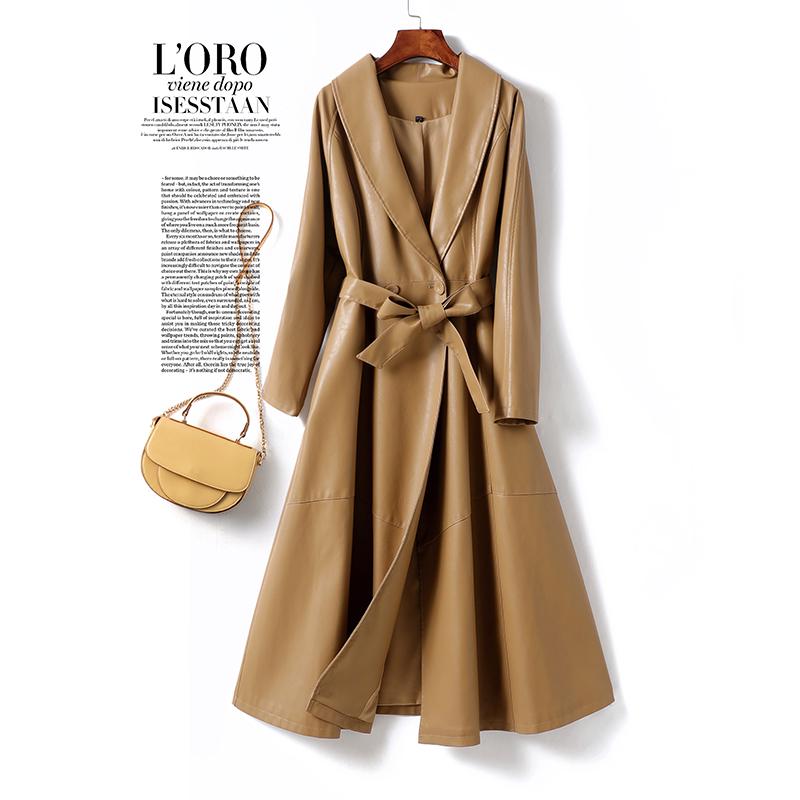 Женское пальто из овчины: Элегантная, со шнуровкой, подчеркивающая талию, длинная юбка в стиле из кожи, Коллекция 2025