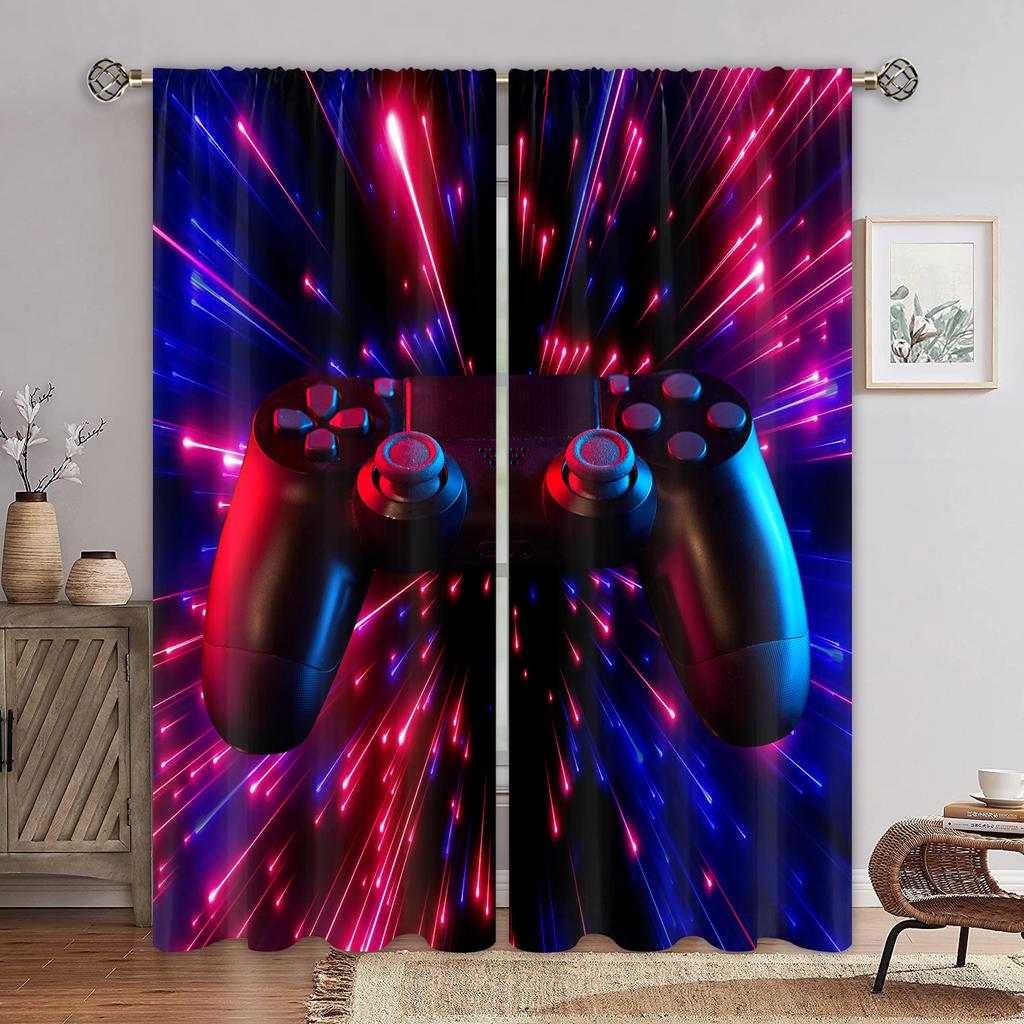 Technology Sense Game Handle Curtain Future Cool Sense, a Set of Two Pieces, Home Bedroom Living Room Curtain