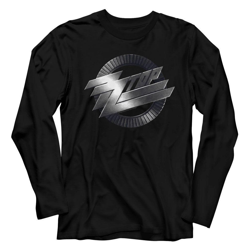 ZZ Top Металлический Логотип Черная Футболка с Длинным Рукавом Музыкальная