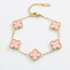 Двусторонний браслет из 18-каратного золота с перламутром в виде четырехлистного клевера на удачу - Европейский и американский стиль