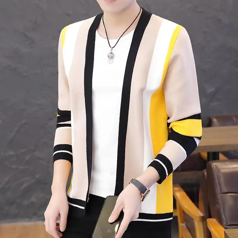 Knit Sweater Male Coat Cardigan Men's Clothing Jacket Striped V Neck Blue Large Big Size Warm Casual Winter Coat