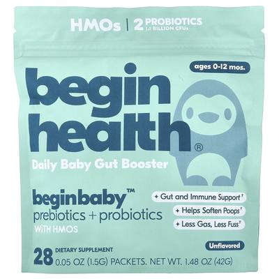 Begin Health, Детский, Beginbaby Пребиотик + Пробиотик, 0-12 месяцев, Без вкуса, 28 пакетиков, 1,5 г (0,05 унции) Каждый