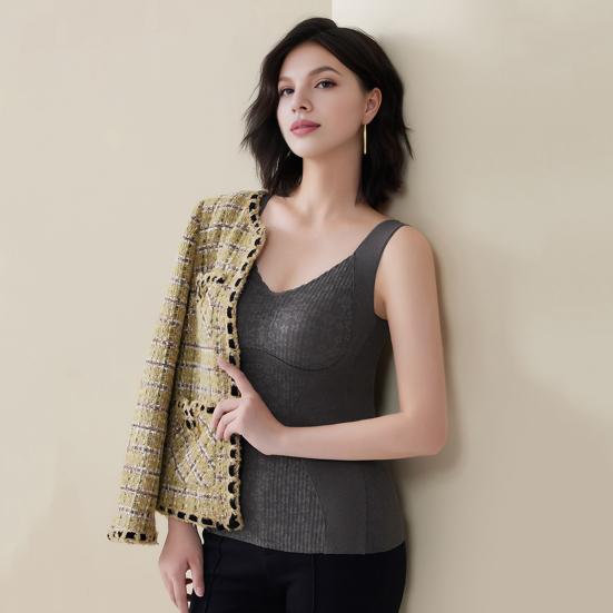 Зимний женский терможилет с нагрудными накладками, бесшовный кружевной V-образный вырез, быстрая фиксация температуры, согревающий, облегающий, эластичный, без рукавов, внутренняя одежда, нижняя майка