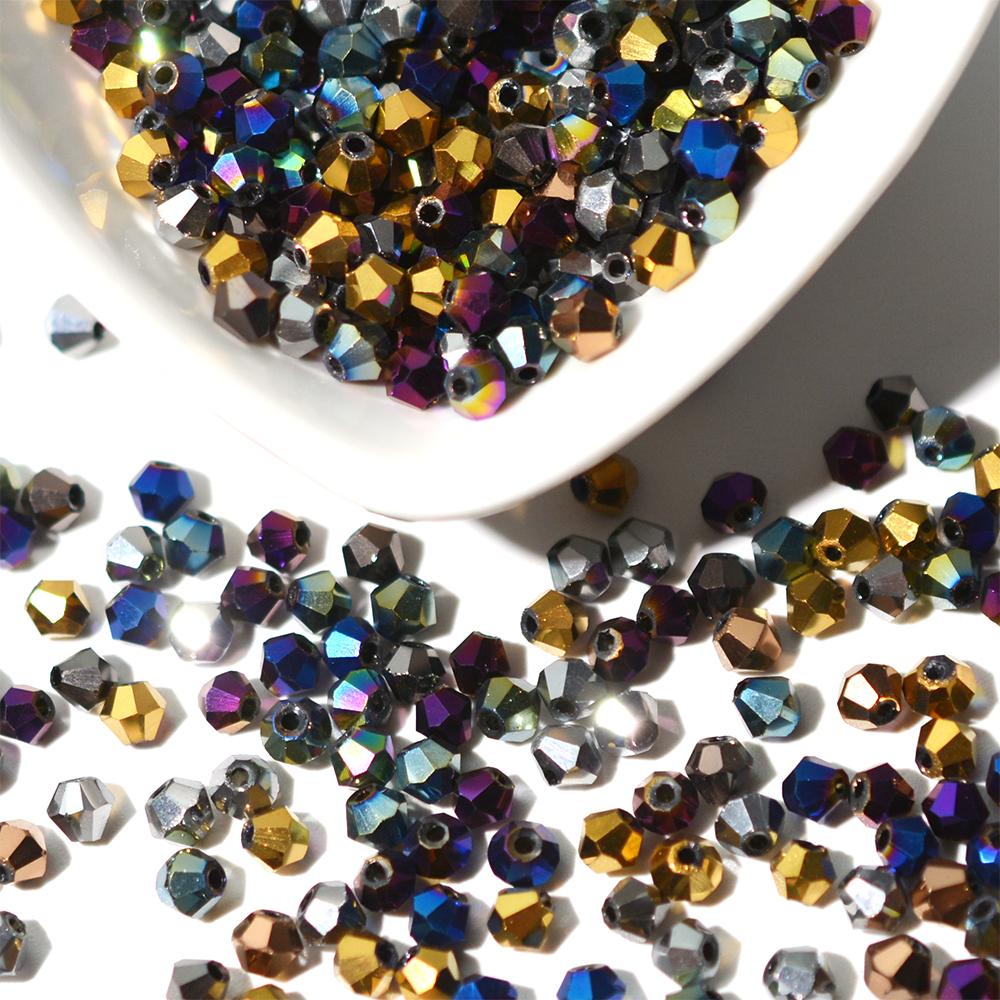 100 штук 4 мм биконических гальванизированных бусин из австрийского хрустального стекла металлических многоцветных для изготовления ювелирных изделий