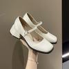 Fashion Rimocy Silver Thick Heels Mary Jane Shoes Women 2025 Buckle Strap Square Toe Pumps Woman Med Heele Patent Leather Shoes Female