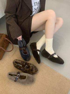 Корейская версия лоферов с квадратным носком, из замши с леопардовым принтом, с пряжкой-однословкой, женские, 2025, новые, весенне-осенние, универсальные, с открытым верхом, одинарные туфли