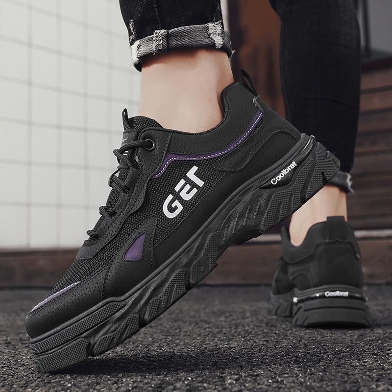 Leather Mesh Breathable Outdoor Sports Shoes Autumn Fashion Retro Thick Sole Heightening Labor Insurance Shoes Tooling Men's Shoes