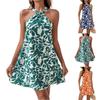 Женское весенне-летнее сексуальное платье без рукавов с открытой спиной и короткой юбкой с оборками и принтом на шее