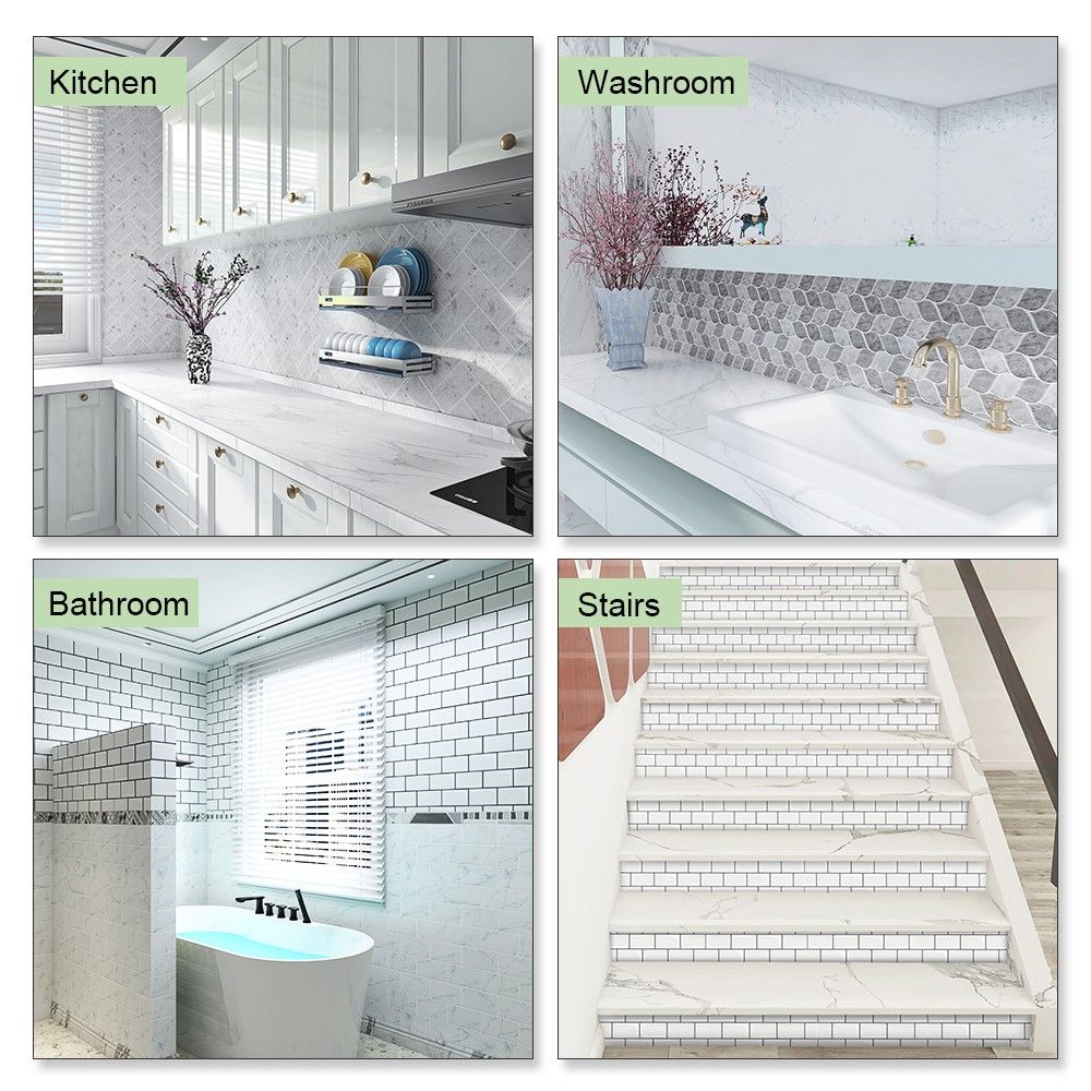 Waterproof Self Adhesive White Subway Kitchen Bathroom Wall Tiles 3D Tile Sticker Peel and Stick