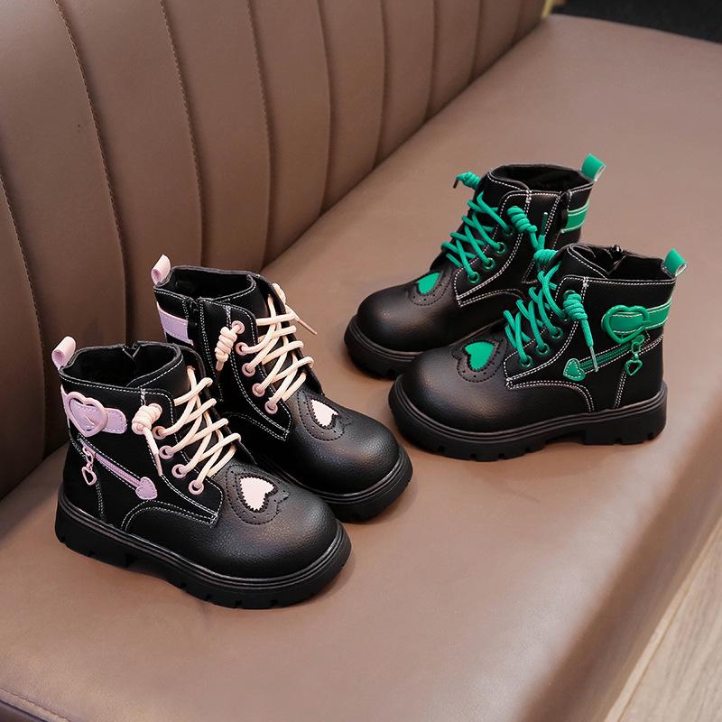 Children Ankle Boots for Boys Girls Medium Big Kids Rubber Boots Fashion with Heart Decoration Side Zipper British Style Classic