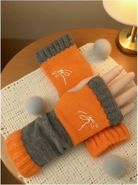 Женские осенне-зимние модные вязаные вышитые перчатки