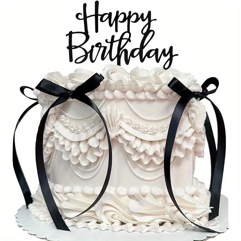 Кокетливый винтажный топпер для торта – Бант и лента с надписью «С Днем рождения», Черный декор для тортов в форме сердца и винтажных праздничных тортов