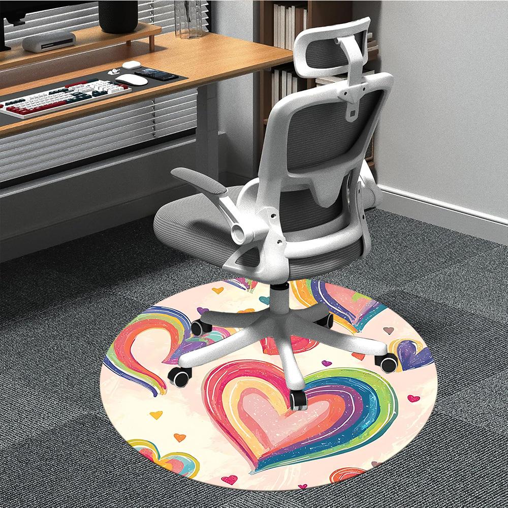 1pc Rainbow Hearts Decor Office Round Rug, Non-slip, Soft and Durable Office Rug for Interior Decoration, Perfect for Office, Beautiful Decoration yy2