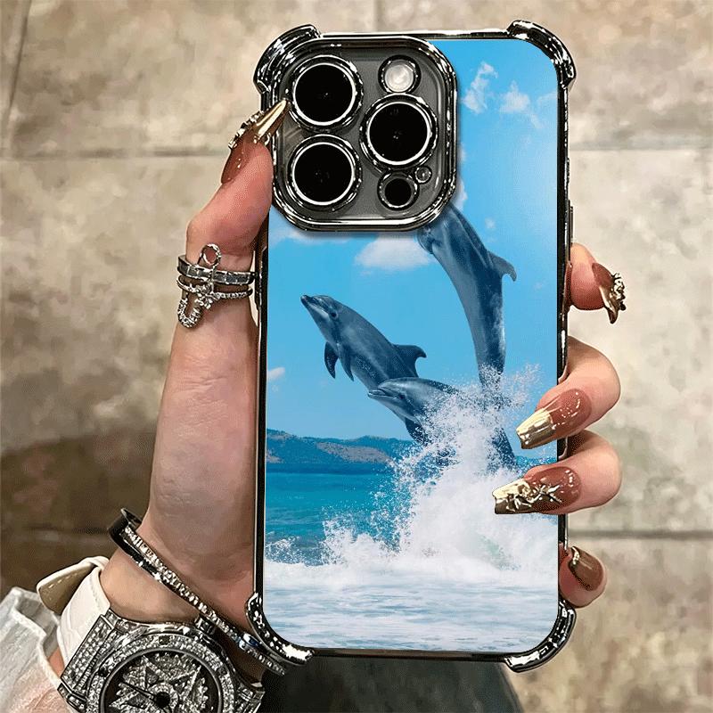 Милый Дельфин Океан Покрытие Чехол для Телефона Для iPhone 16 17 Pro Max Air 16E 14 15 Plus 12 13 Mini Защита от Падения Airbag Чехол
