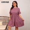Плюс Размер Женщин Свободного Повседневного Короткого Рукава Пояс Модного Платья