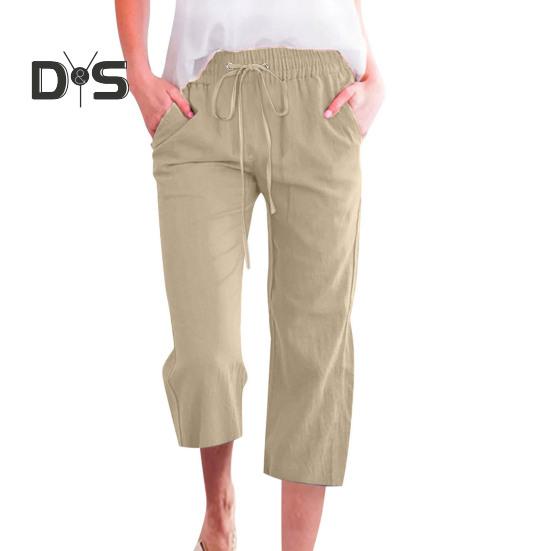 Женские летние брюки, спортивные штаны, однотонные, прямые, с мягкой эластичной резинкой на талии, брюки до середины икры, укороченные брюки