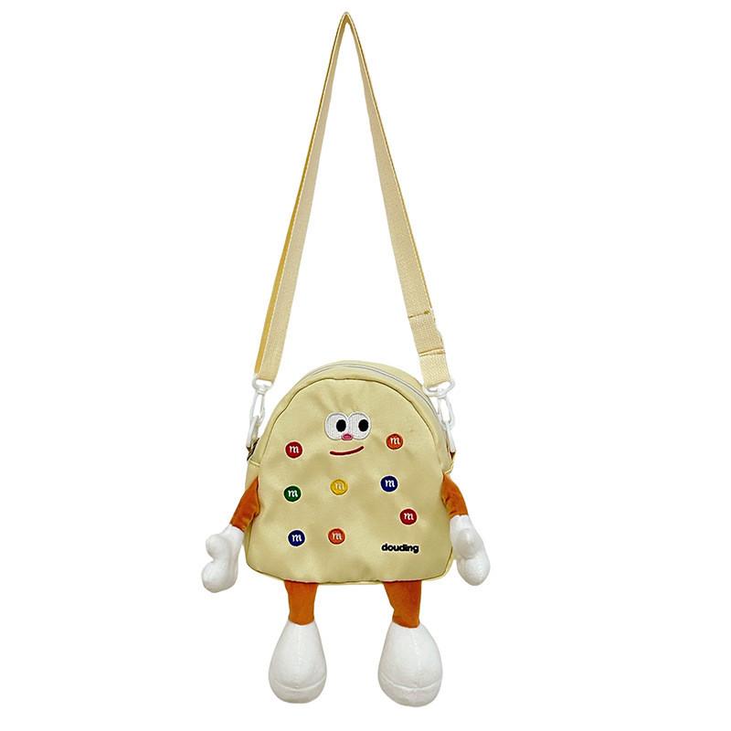 Cute Light Yellow Bear Embroidered Canvas Backpack For Kids Perfect For School And Daily Use
