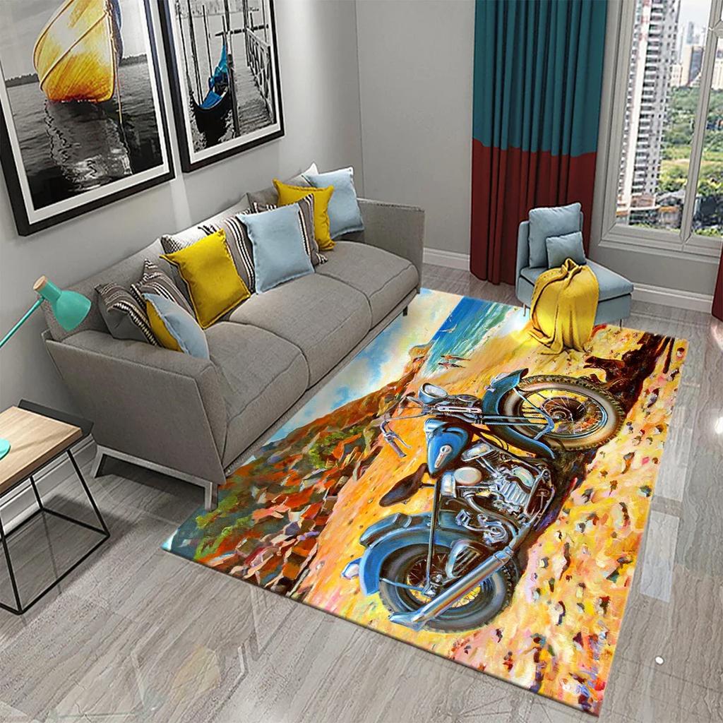 3D Винтажный Крутой Классический Мотоцикл Ковер Картина маслом Искусство Ковер Дом Спальня Гостиная Украшения Коврик для ванной Нескользящий