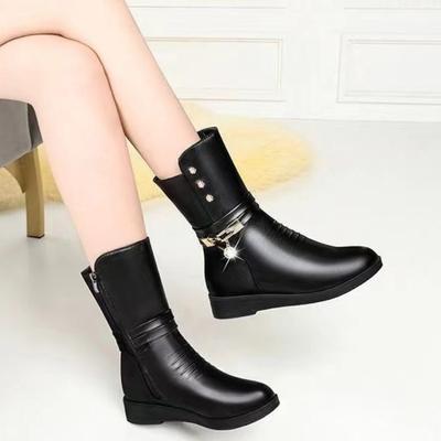 Мягкая кожа осень и зима новые ботинки женские зимние ботинки средний бархат теплая подошва модные ботинки для мамы