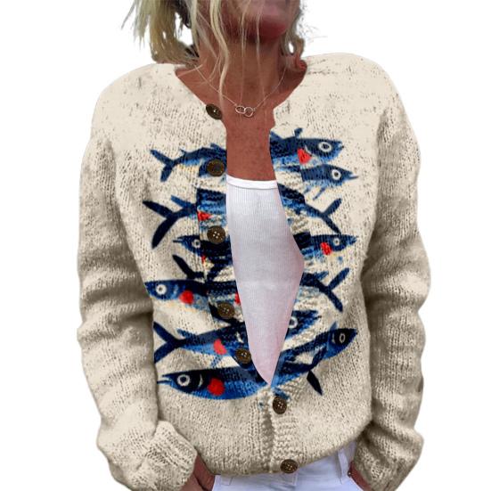Женский свитер, пальто, круглый вырез, длинный рукав, анималистичный принт, вязаная верхняя одежда, свободный крой, открытый спереди, кардиган
