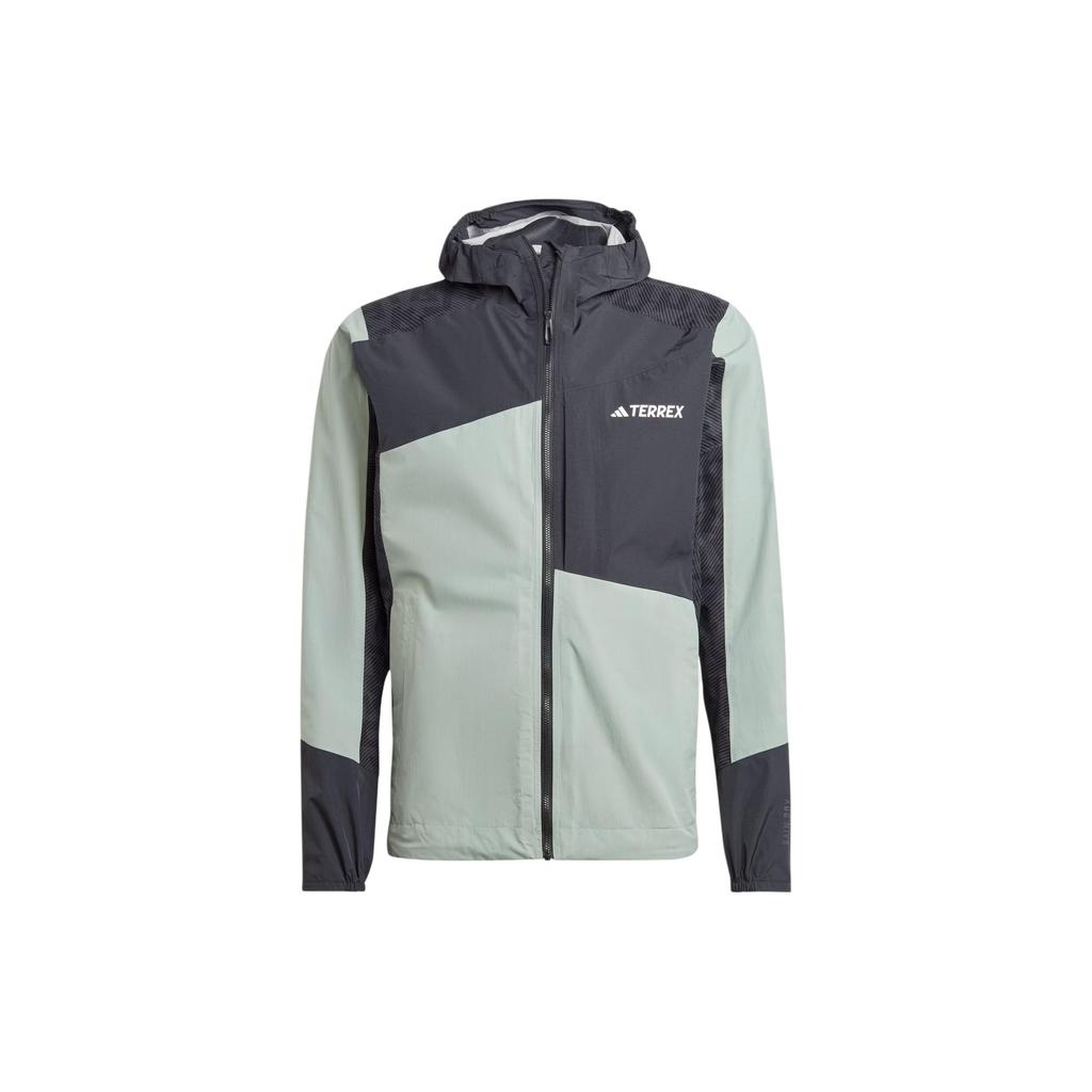 Adidas Color Block Outdoor Sports Hooded Rain Jacket Men Jacket Silver Gray Green IP1419