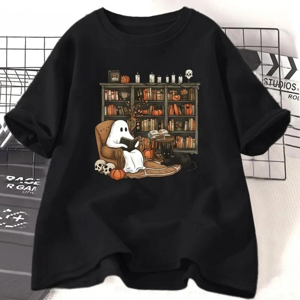 Women's T-shirt Street Fashion Women's Clothing Retro Ghost Reading Librarian T-shirt Halloween Teacher T-shirt Plus Size Tees