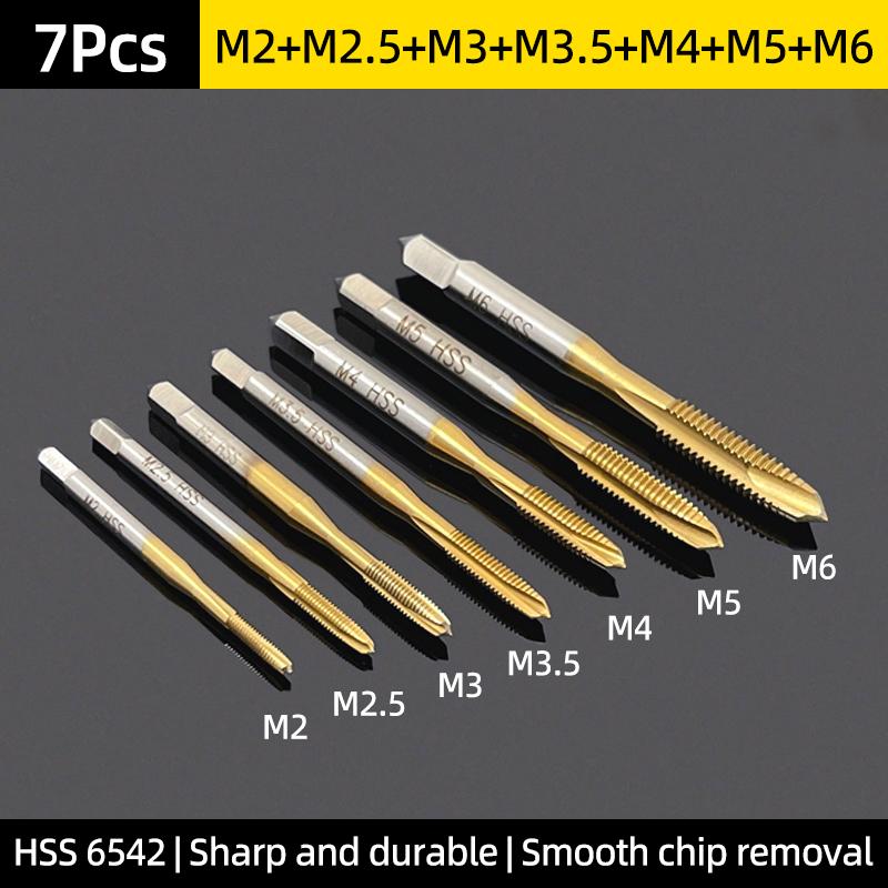 Machine Thread Tap Drill Bit HSS 6542 Titanium Metric Screw Machine Taps Straight Flute Hand Tool M2/M2.5/M3/M3.5/M4/M5/M6/M8