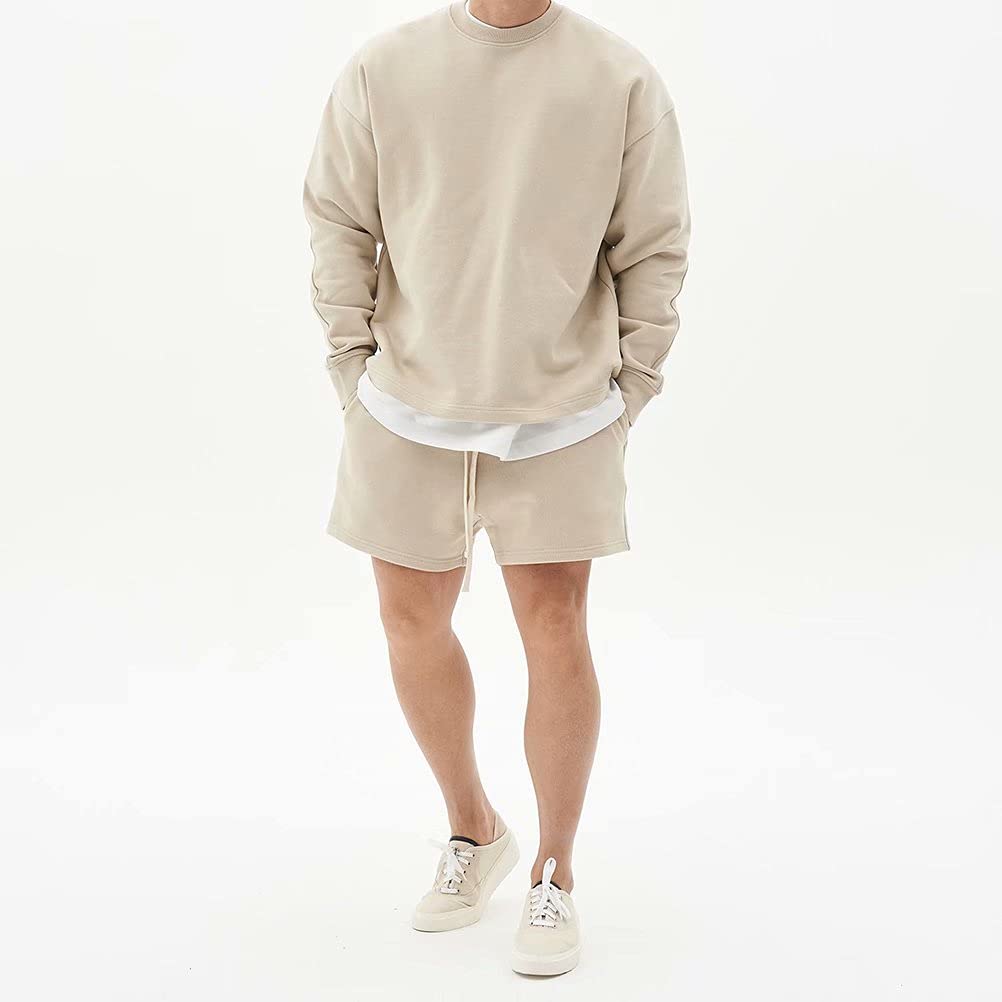 KULIXI Men's Training Shorts, Gym Shorts, Sportswear, Fitness Pants with Pockets, Casual Shorts, Khaki, Size 2XL, DK-5211