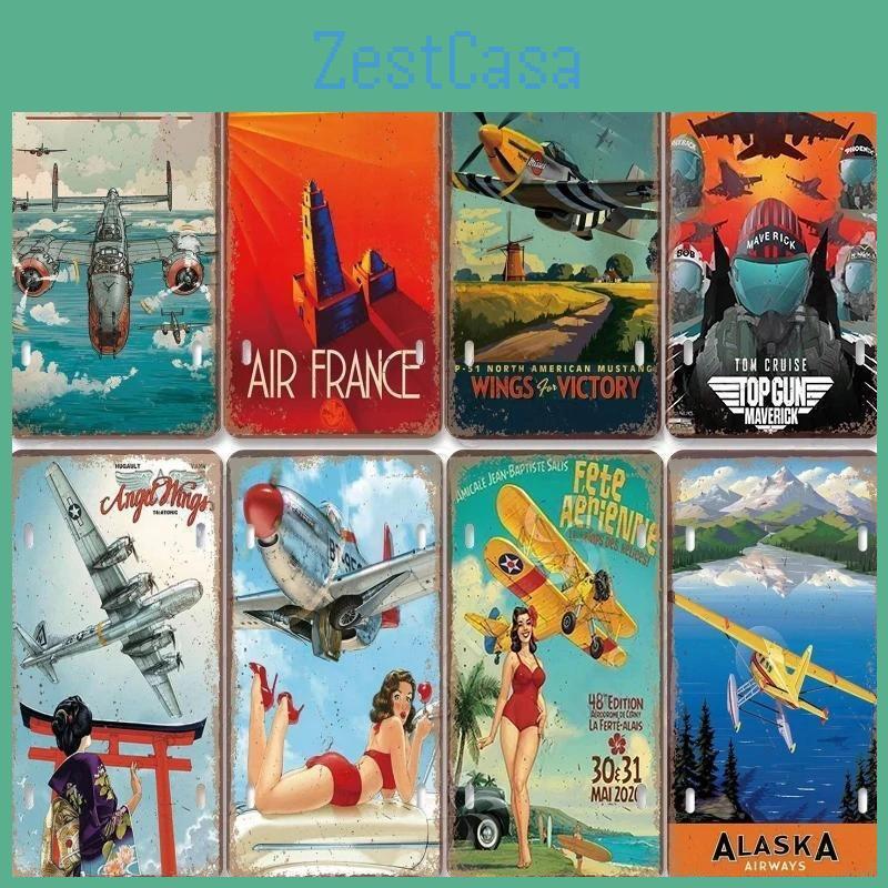 Races Vintage Plate Air Metal Aluminum Signs Retro Top Gun Airplane Metal Poster For Man Cave Bar Home Garage Club Wall Decor