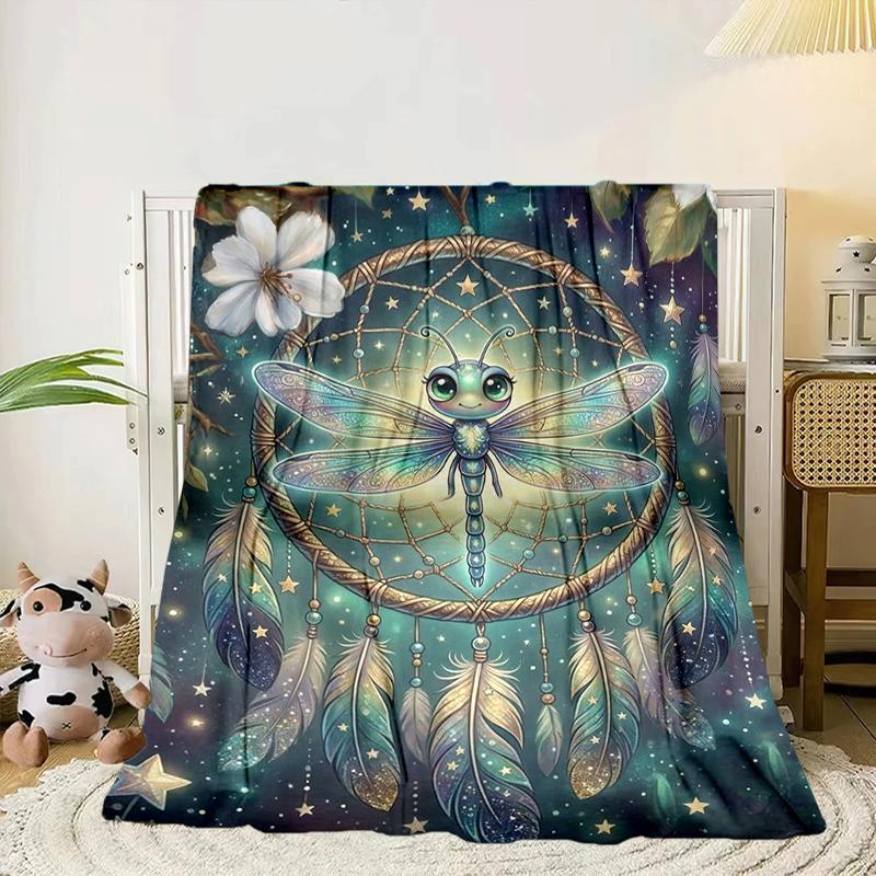 Dreamcatcher Dragonfly Music Feathers Blanket Flannel Blanket Throw Blanket Sofa Cover Blanket Soft Premium Blanket Picnic Blanket Tv Blanket Gifts