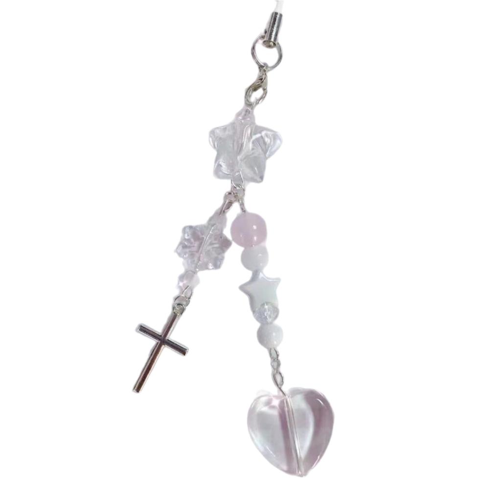 Handmade Bowknot Phone Chain Heart Pendant Keychain Rose Flower Charm Phone Lanyard Straps Acrylic Keyring Bag Ornament