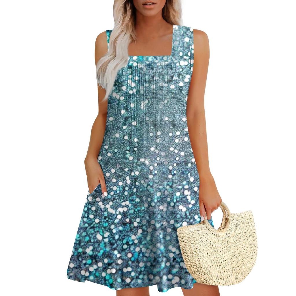 Женские летние платья Свободные сарафаны без рукавов Платье с карманами