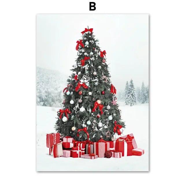 Рождественская елка, винтажный автомобиль, красный свет, украшение для гостиной, плакаты и принты, настенная живопись на холсте, настенные картины, домашний декор без рамки