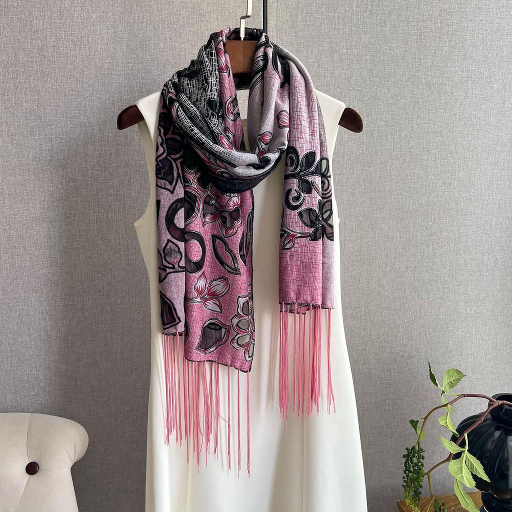 Этнический стиль кружевной шелковый шарф женский тренд мода бахрома вышивка тренд тонкий шарф шаль