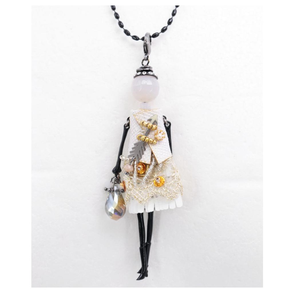 Les Trésors De Lily [R6267] - Designer Long Necklace 'Lilipoupettes' (articulated Doll) Black Beige - 80 Cm - 9x4 Cm
