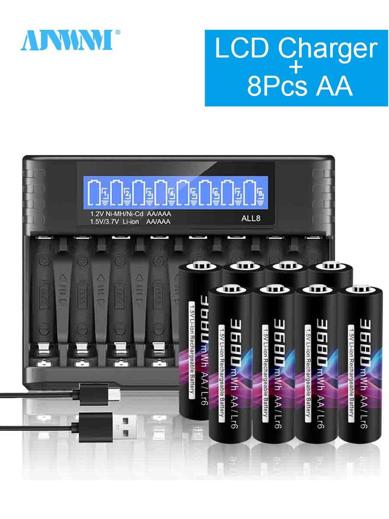 AJNWNM 1.5V AA аккумуляторная батарея 3680mWh HR6 литиевая батарея с 1.5V AA AAA литиевая батарея зарядное устройство