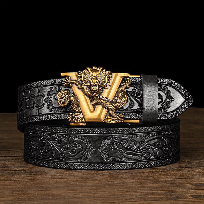 Мужской ремень с автоматической пряжкой, доминирующим дизайном Танцао и тисненым узором в виде шестилапого дракона