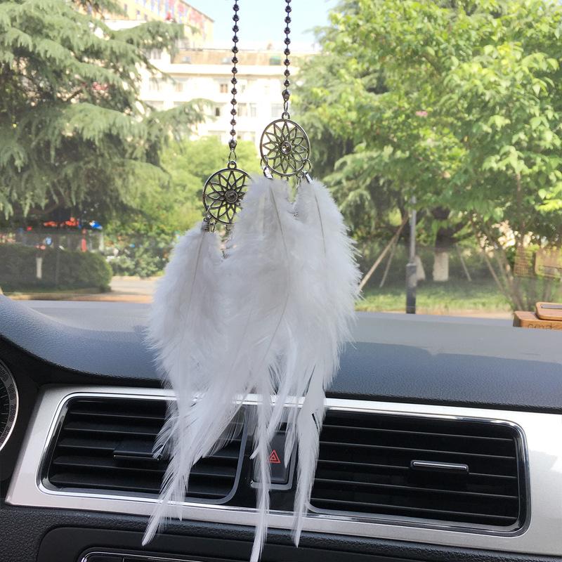 Mini Dream Catcher Car Interior Rearview Mirror Hangings Car Charms Pendant Double Wind Chimes Car Decor Accessories Multi Color