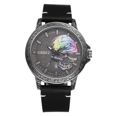 Панковские часы с черепом из натуральной кожи, часы с антикварной кожей и водонепроницаемым аналоговым кварцевым механизмом, готический аксессуар, идеальный подарок для и