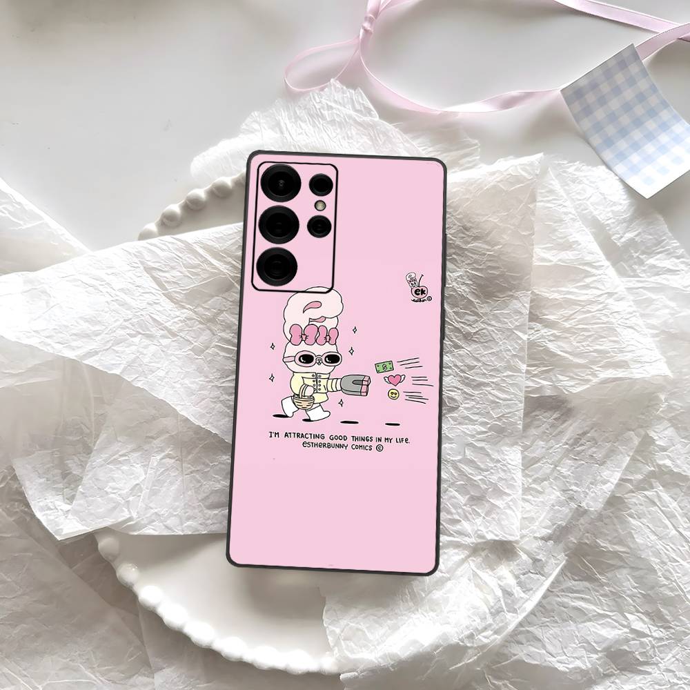 Милый Чехол для Телефона с Кроликом E-EstherS Для Samsung S 24 Fe 25 Ultra Plus 20 Lite 21 30 22 23 24 22 Ultra 5G Fundas