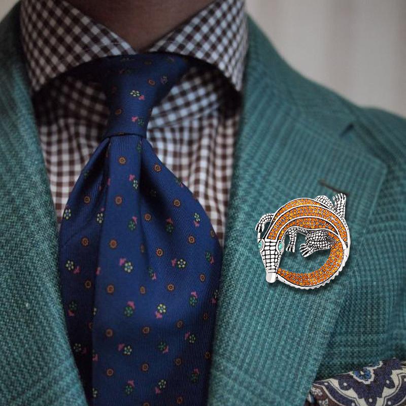 Модные винтажные броши из крокодиловой кожи со стразами для женщин, одежда, пальто, вечеринка, аксессуары, подарки