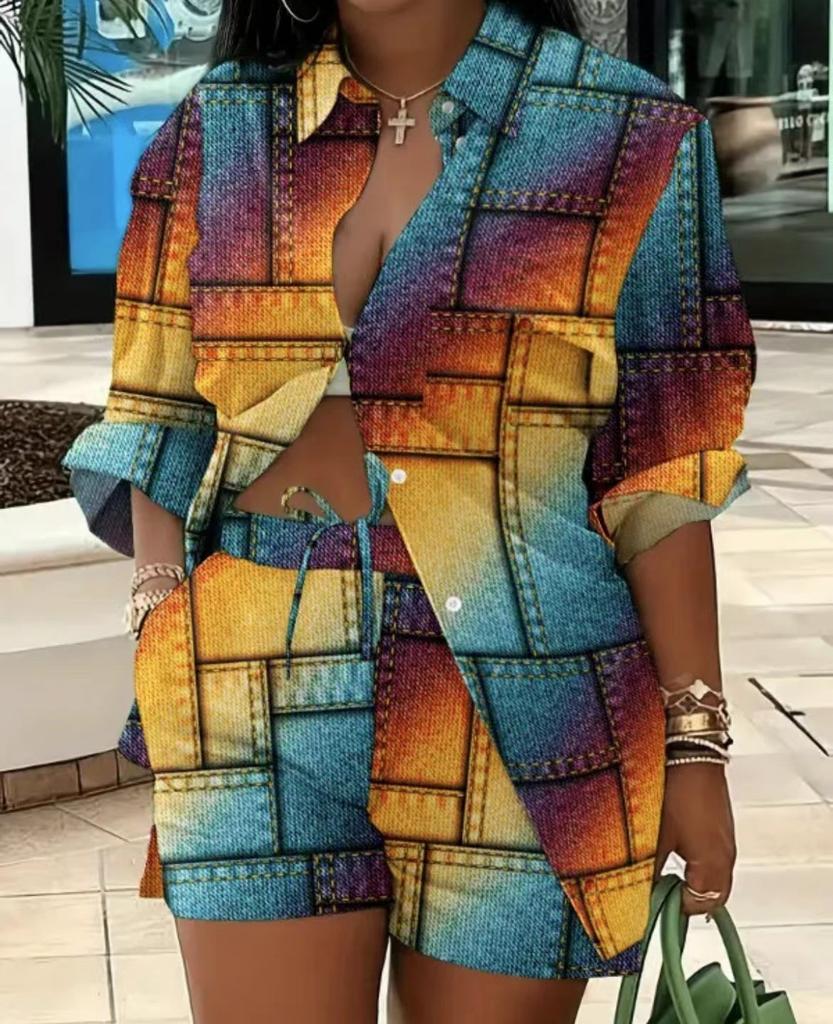 T9161 European and American new women's clothing fashion printing temperament commuting two-piece set
