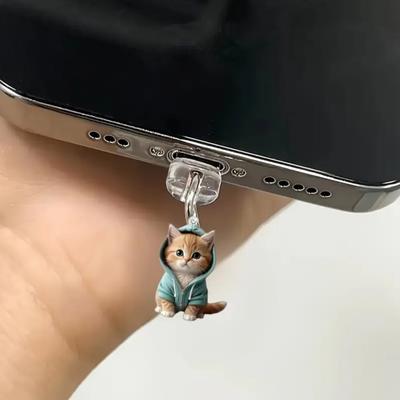 Yousheng 2D акриловые пылезащитные заглушки для зарядного порта с подвеской в виде кошки, небольшой размер, универсальные, простые в установке пылезащитные чехлы для интерфейса мобильного телефона